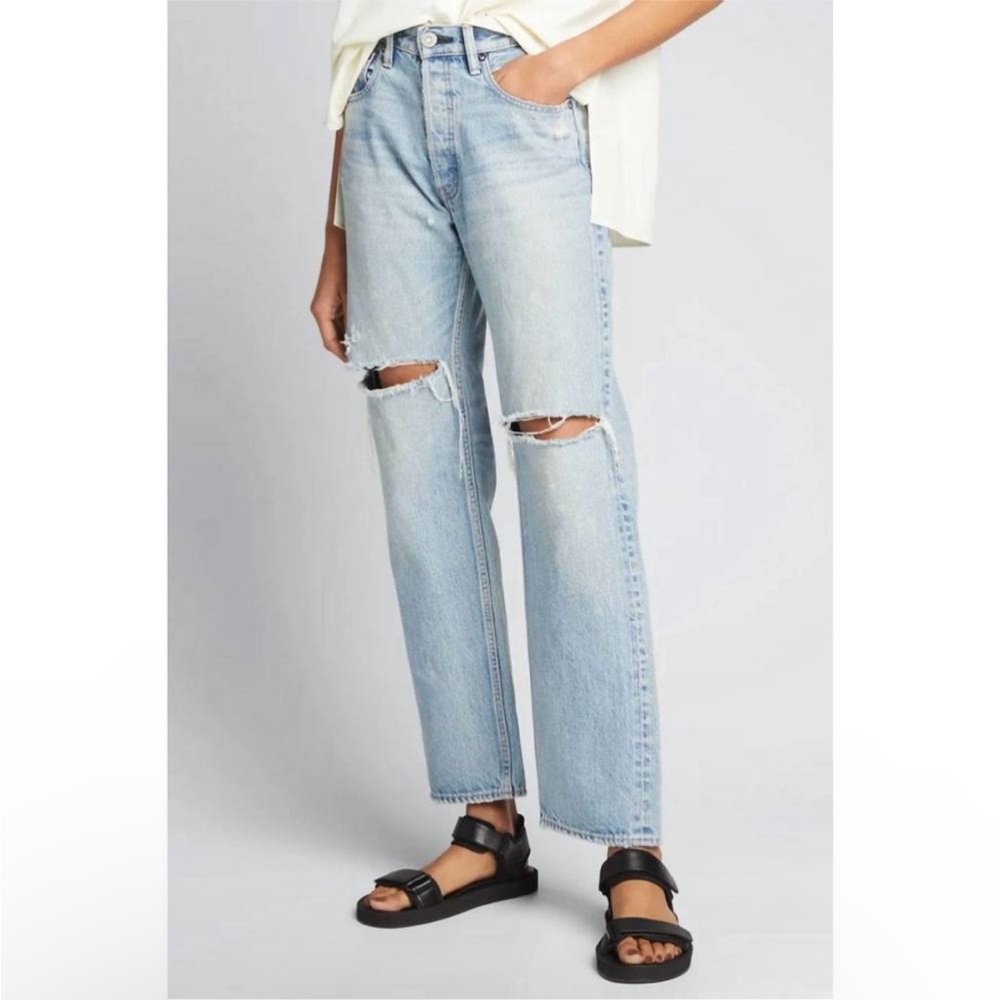 MOUSSY Vintage Teaneck Wide Straight Distressed Jeans - 31